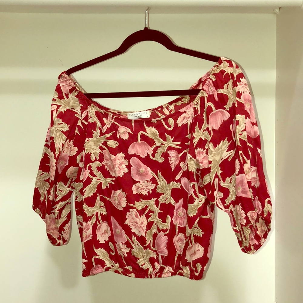 Red floral off the shoulder top